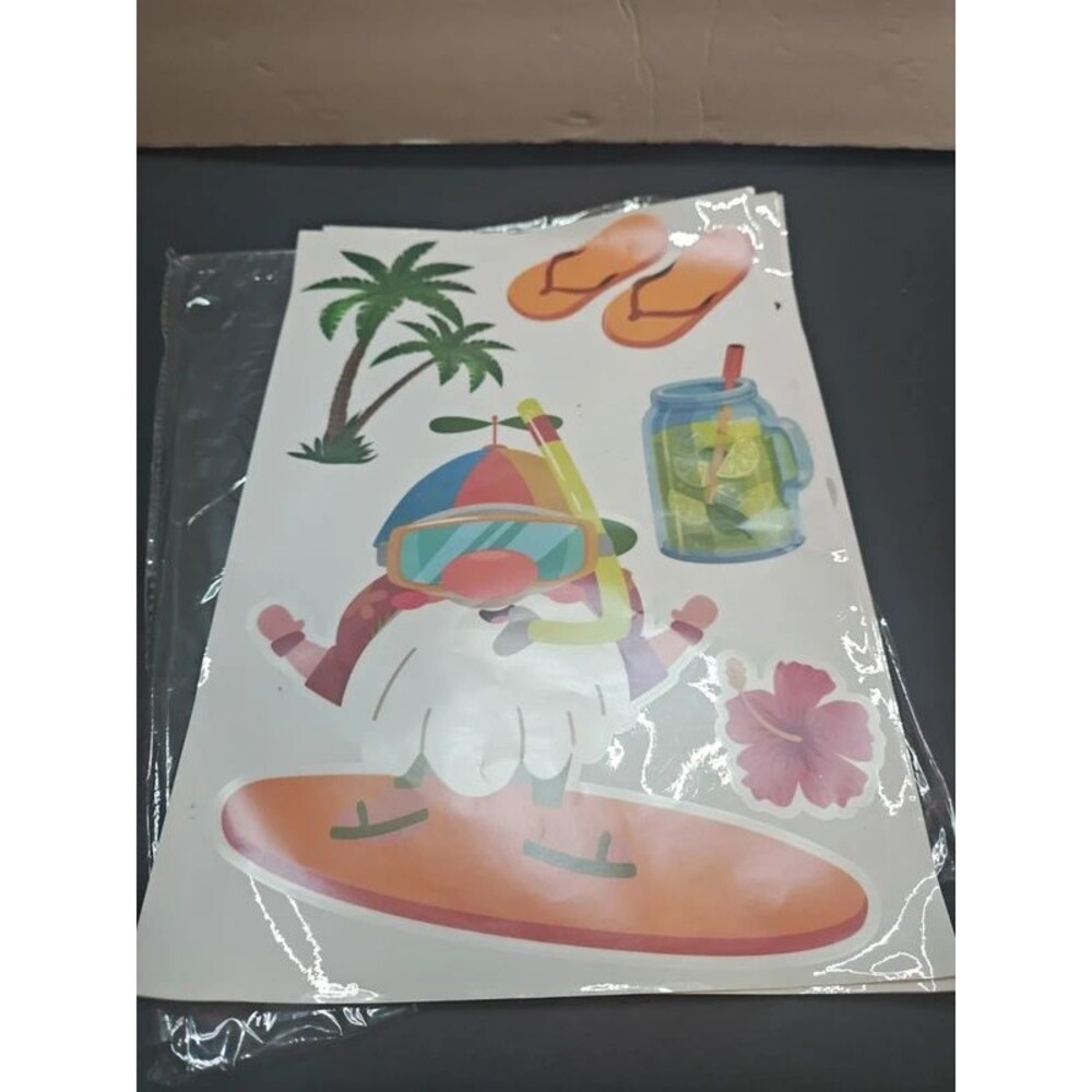 Hawaiian Luau Summer Gnome Window Clings Decals Set